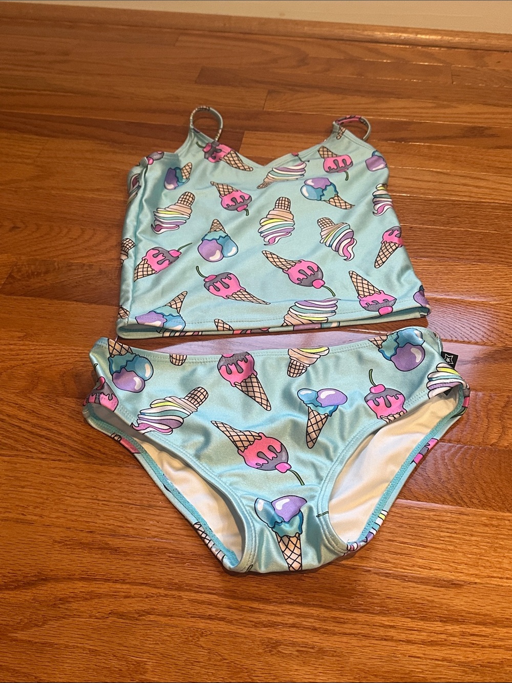 NWOT Girls Ice Cream Print Two-Piece Swim Set - Light Blue